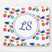 Vögel und Blume Frühjahrsmuster weiß Mousepad (Vorne)
