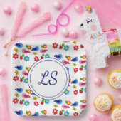 Vögel und Blume Frühjahrsmuster weiß Pappteller (Party)