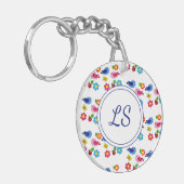 Vögel und Blume Frühjahrsmuster weiß Schlüsselanhänger (Vorderseite links)