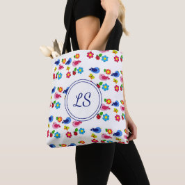 Vögel und Blume Frühjahrsmuster weiß Tasche