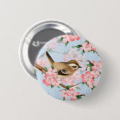 Vögel und Blume. Frühlingsgartenmuster Button (Vorne & Hinten)