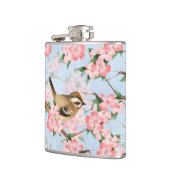 Vögel und Blume. Frühlingsmuster Flachmann (Links)