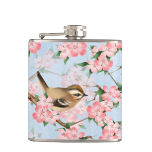 Vögel und Blume. Frühlingsmuster Flachmann