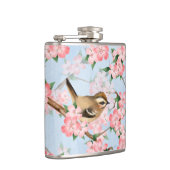 Vögel und Blume. Frühlingsmuster Flachmann (Rechts)
