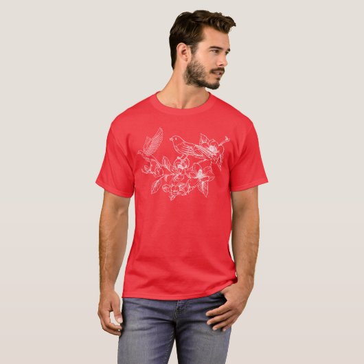 Vögel und Blume Gartenarbeit T-Shirt (Vorne ganz)
