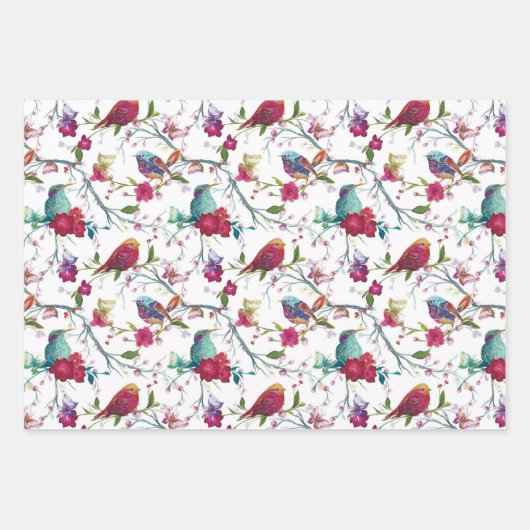 Vögel und Blume Geschenkpapier Set (Vorderseite)