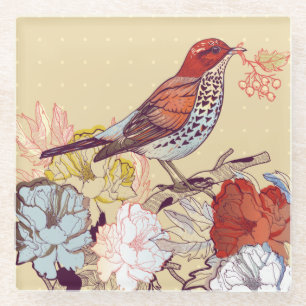 Vögel und Blume Glasuntersetzer