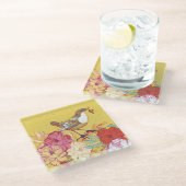 Vögel und Blume Glasuntersetzer (Schrägansicht)