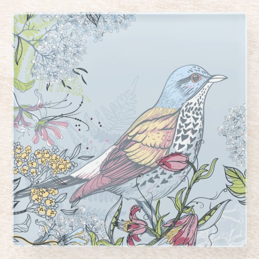 Vögel und Blume Glasuntersetzer (Vorderseite)