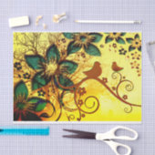 Vögel und Blume im gelben Hintergrund Seidenpapier (Handwerk)