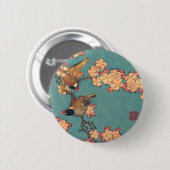 Vögel und Blume Japanisch Art Pink Floral Button (Vorne & Hinten)