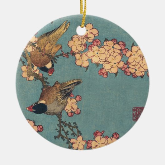 Vögel und Blume Japanisch Art Pink Floral Keramik Ornament (Vorne)