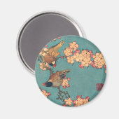 Vögel und Blume Japanisch Art Pink Floral Magnet (Vorderseite/Rückseite)