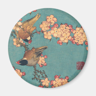 Vögel und Blume Japanisch Art Pink Floral Magnet