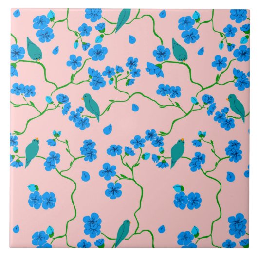 Vögel und Blume Keramik Tile Fliese (Vorderseite)