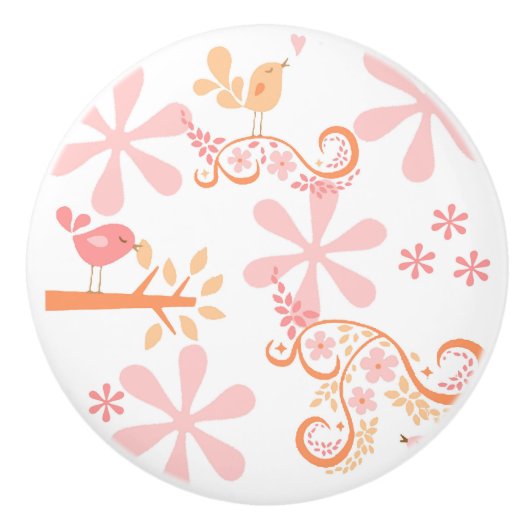 Vögel und Blume Keramikknauf (Vorderseite)