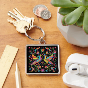 Vogel und Blume mexikanischer Otomi-Schlüsselanhän Schlüsselanhänger