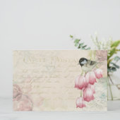 Vögel und Blume mit Handschrift Shabby Vintag Briefpapier (Stehend Vorderseite)