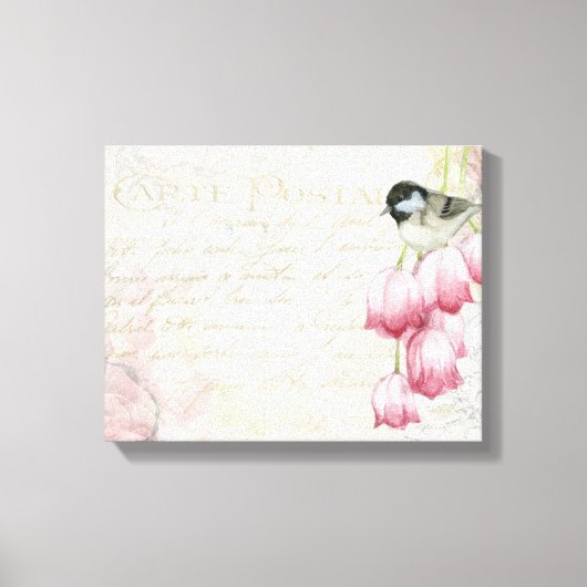 Vögel und Blume mit Handschrift Shabby Vintag Leinwanddruck (Vorderseite)