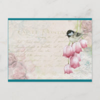 Vögel und Blume mit Handschrift Shabby Vintag