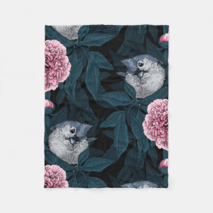 Vögel und Blume mit rosa Birnen und Blätter Fleecedecke