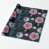 Vögel und Blume mit rosa Birnen und Blätter Geschenkpapier (Ungerollt)