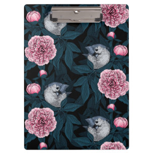 Vögel und Blume mit rosa Birnen und Blätter Klemmbrett