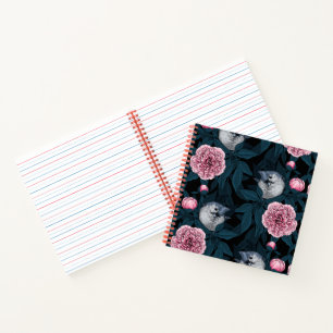 Vögel und Blume mit rosa Birnen und Blätter Notizblock