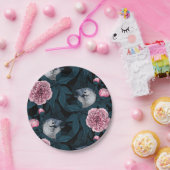 Vögel und Blume mit rosa Birnen und Blätter Pappteller (Party)