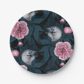 Vögel und Blume mit rosa Birnen und Blätter Pappteller (Vorderseite)