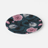 Vögel und Blume mit rosa Birnen und Blätter Pappteller (Schrägansicht)