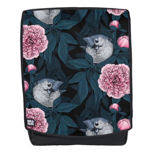 Vögel und Blume mit rosa Birnen und Blätter Rucksack (Vorderseite)