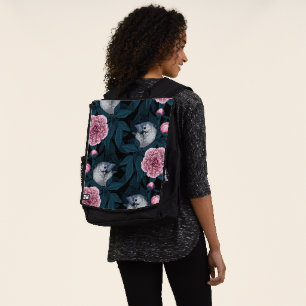 Vögel und Blume mit rosa Birnen und Blätter Rucksack