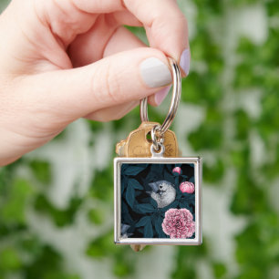 Vögel und Blume mit rosa Birnen und Blätter Schlüsselanhänger