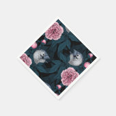 Vögel und Blume mit rosa Birnen und Blätter Serviette (Ecke)