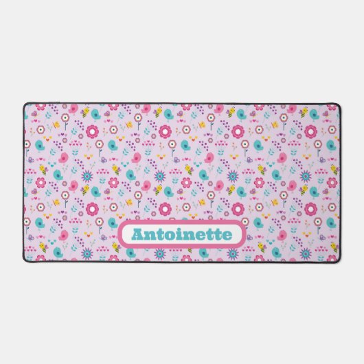 Vögel und Blume Muster Ihr Name Schreibtischunterlage (Vorderseite)
