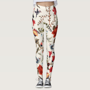 Vögel und Blume: Nahtlose Blumenmuster Leggings