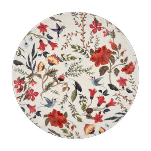 Vögel und Blume: Nahtlose Blumenmuster Schneidebrett