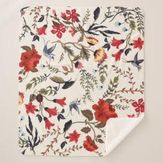 Vögel und Blume: Nahtlose Blumenmuster Sherpadecke