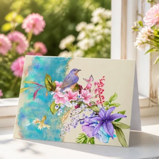 Vogel- und Blume-Note-Karte