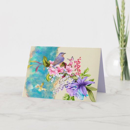 Vogel- und Blume-Note-Karte (Vorderseite)