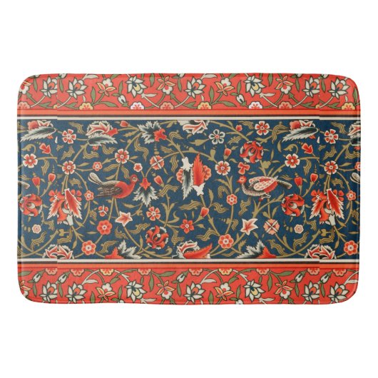 Vogel und Blume Persisches Blaues Muster Badematte (Vorderseite)