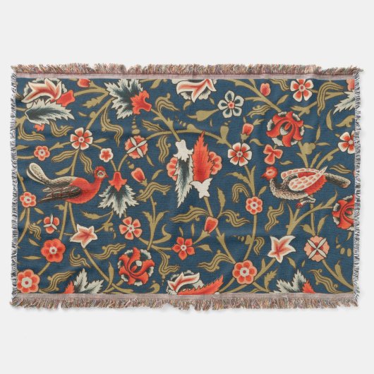 Vogel und Blume Persisches Blaues Muster Decke (Vorderseite)