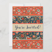 Vogel und Blume Persisches Blaues Muster Einladung (Vorderseite)