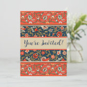 Vogel und Blume Persisches Blaues Muster Einladung (Stehend Vorderseite)