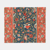 Vogel und Blume Persisches Blaues Muster Fleecedecke (Vorderseite (Horizontal))