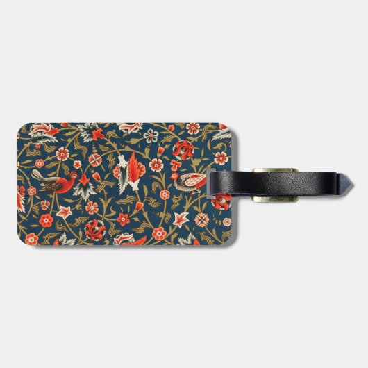 Vogel und Blume Persisches Blaues Muster Gepäckanhänger (Rückseite horizontal)