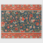 Vogel und Blume Persisches Blaues Muster Geschenkpapier (Flach)