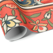 Vogel und Blume Persisches Blaues Muster Geschenkpapier (Rolleneckpunkt)