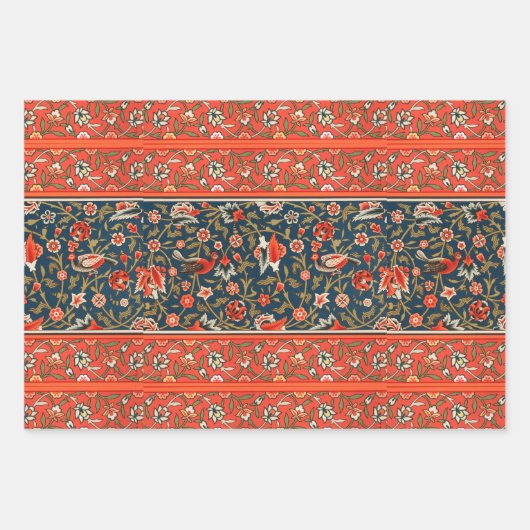 Vogel und Blume Persisches Blaues Muster Geschenkpapier Set (Vorderseite 3)